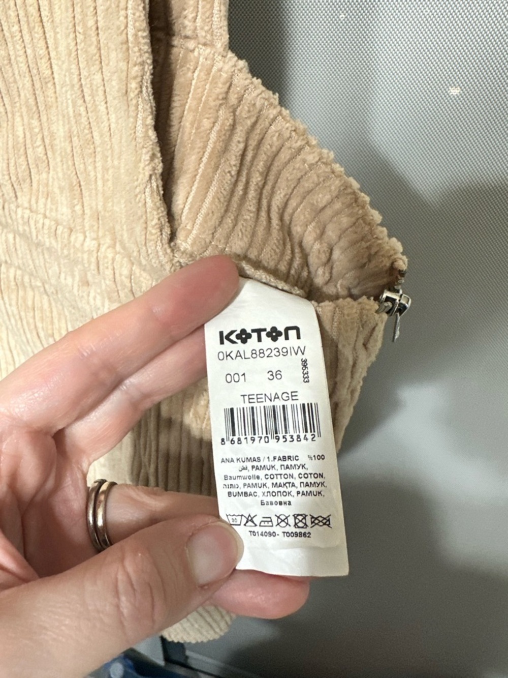 Olé by Koton ($80) Beige Corduroy Pinafore Overall Mini Dress Teen Size 36/ US 4 - Picture 10 of 14